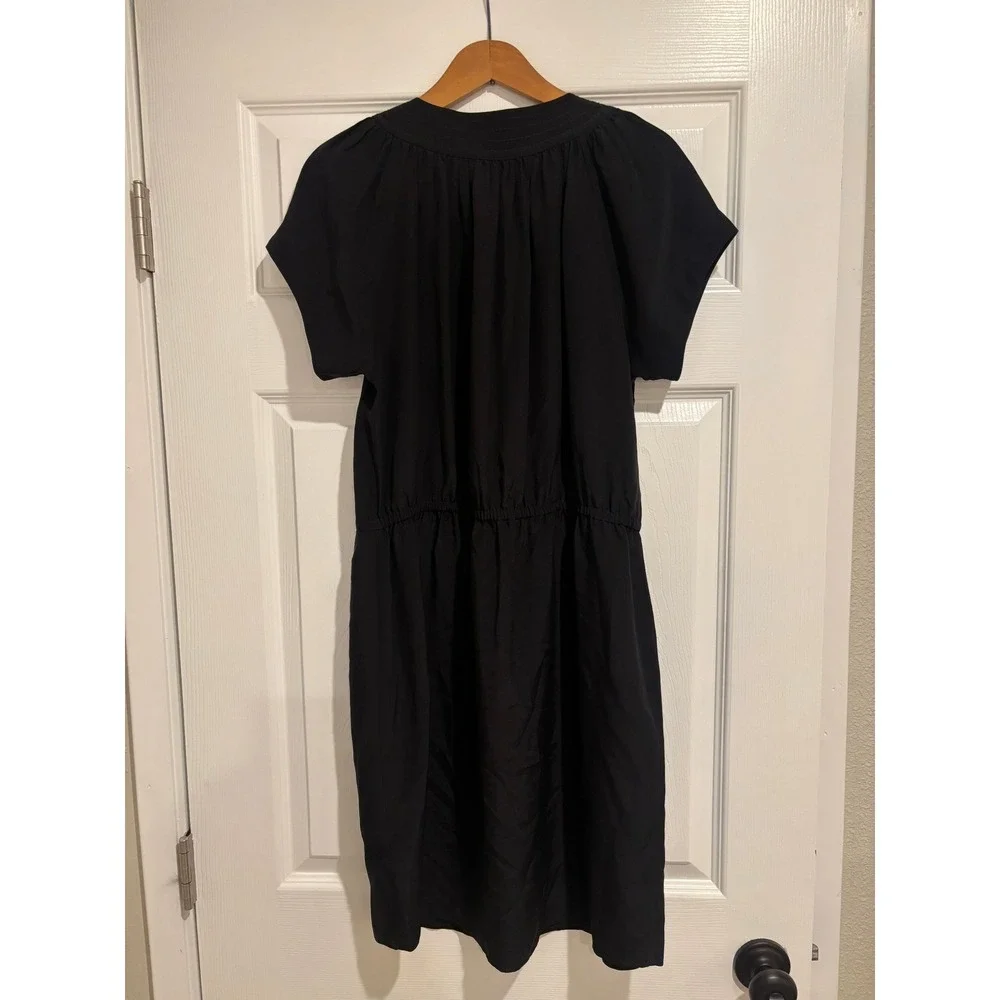 Kate Spade Black 100%‎ Silk Popover Shirt Dress Drawstring Waist Size M